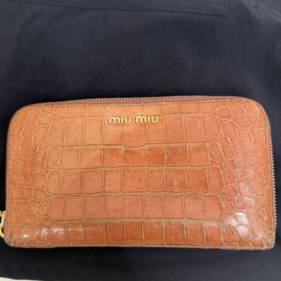 Auth MIU MIU Wallet Crocodile Embossed Leather Long Wallet Womens - Picture 1 of 9
